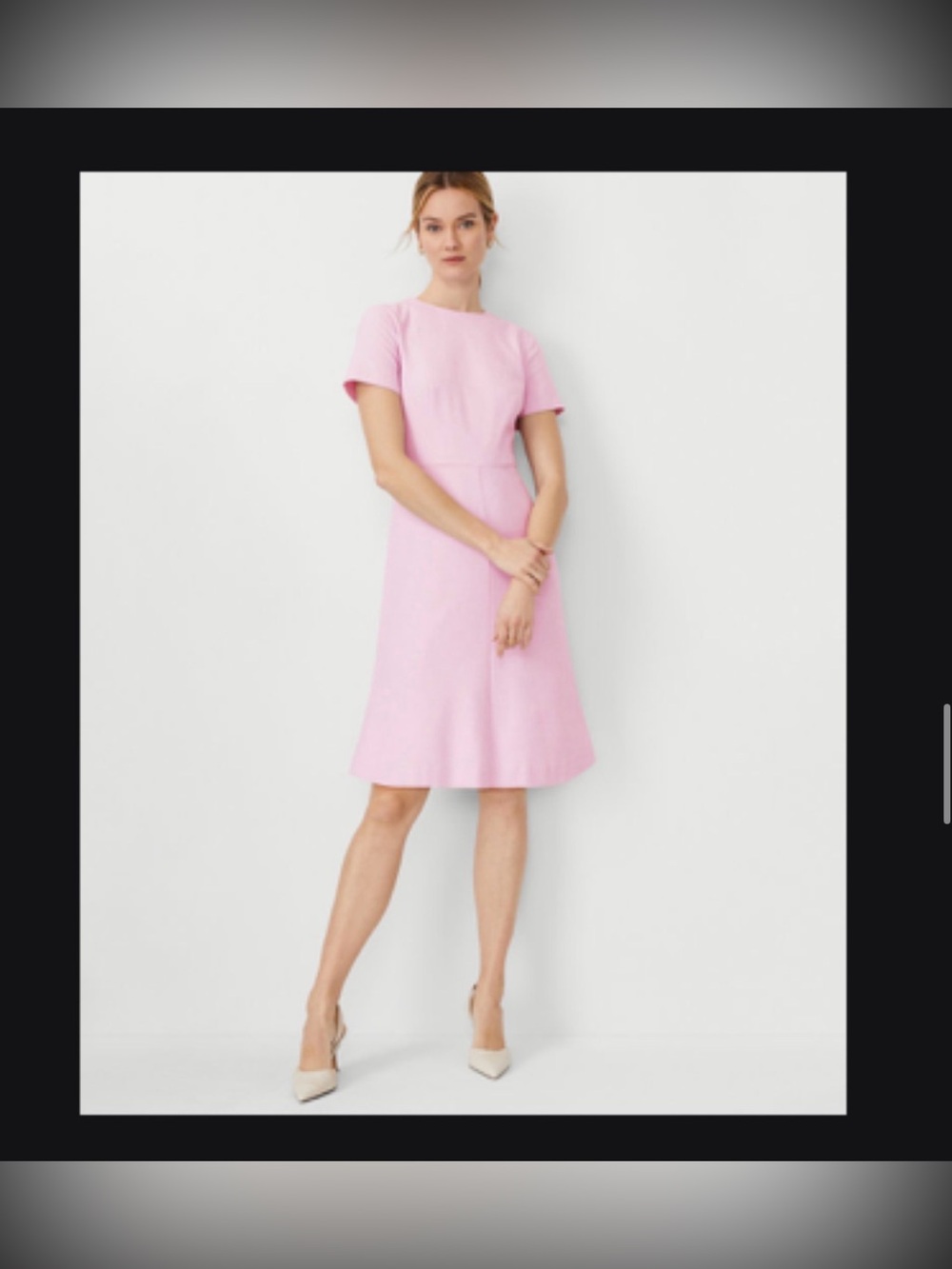 Ann Taylor Pink Short-Sleeve Midi A-Line Dress